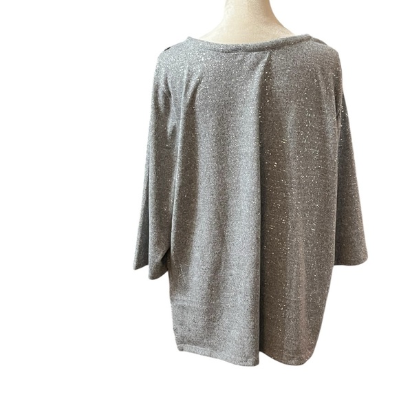 Emily Daniels Top 2X Gray with white threads , embellshed with sparkes. PIT 25” - Picture 3 of 5